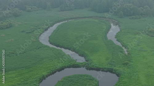Oxbow Lake Meander – High Parallax Right Telephoto Aerial Establishing Flight