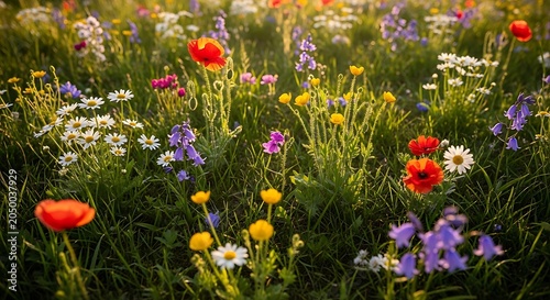 Vibrant wildflowers in a lush meadow.