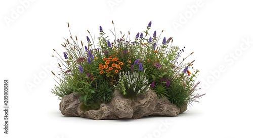 Vibrant wildflowers on rocky outcrop.