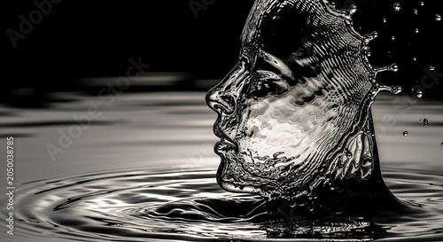Water Droplet Human Face Portrait Closeup.