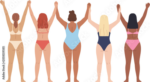 Tableau sur toile Diverse women body positivity concept, female figures in swimsuits, inclusivity