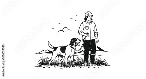 Man Standing with English Springer Spaniel.
