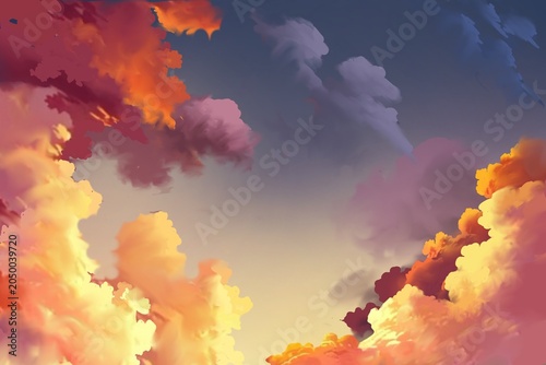 fire in the sky Dreamy Sunset Clouds Digital Painting Background with Vibrant Pastel Sky