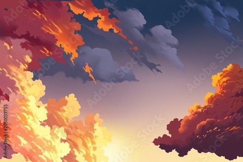 fire in the sky Dreamy Sunset Clouds Digital Painting Background with Vibrant Pastel Sky
