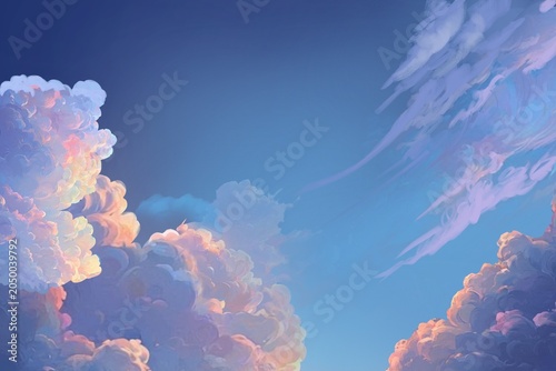 sky and clouds Dreamy Crescent Moon Above Pastel Clouds in Fantasy Night Sky Digital Painting