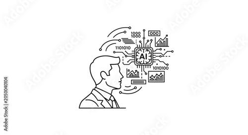 Man thinking with data visualization.