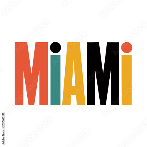Colorful miami text design with bold letters and creative shapes