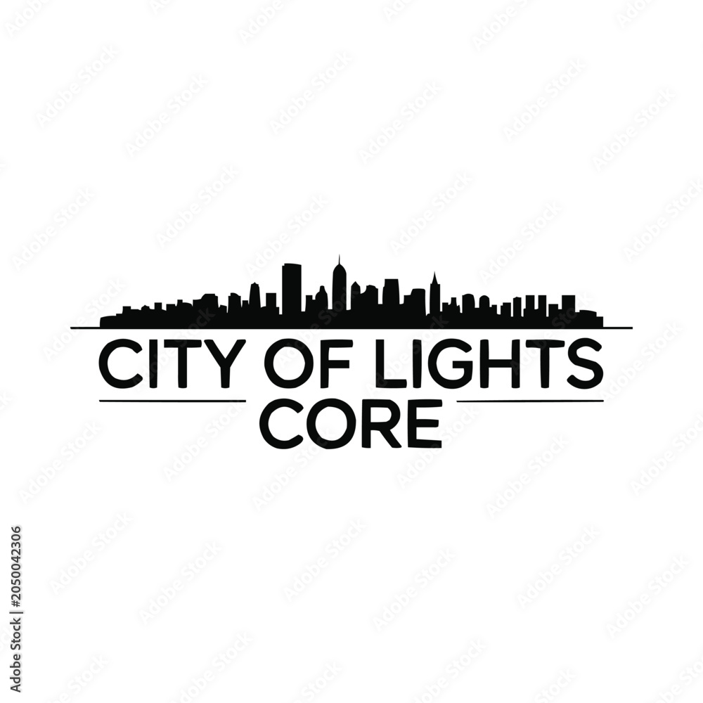 Fototapeta premium Minimalist black city skyline silhouette logo with elegant bold text