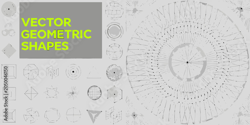 Vector Geometric Shapes Collection With Wireframe Design On Gray Background