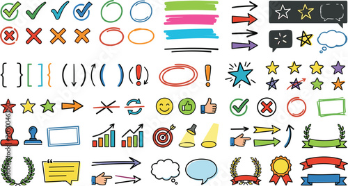 Bild auf Leinwand Hand drawn doodle arrows check marks stars and highlighting lines vector collect