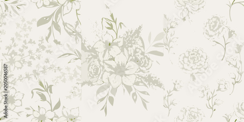 Botanical floral ornament a delicate hand drawn pattern with muted green tones