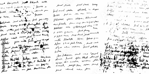 Handwritten notes and ink splatters textured grunge background