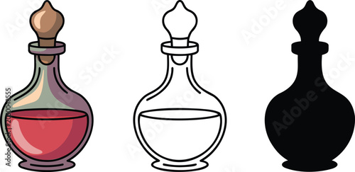 Love Potion silhouette & Outline and illustration set isolated on transparent background