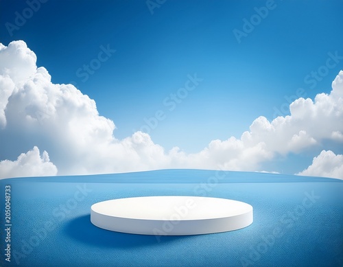 sky background with white podium for cosmetic product presentation blue sky cloud with 3d mockup stage stand platform minimal display for summer banner design spring landscape and abstract wall