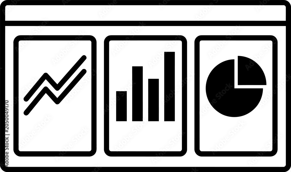 Obraz premium Professional dashboard layout icon showcasing a line graph bar chart and a pie chart section