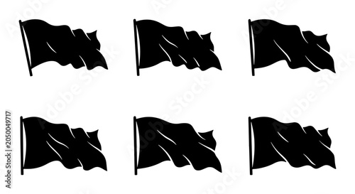 Fotografie Black Waving Flags Collection, Silhouette Vector Icons, Symbolizing Protest and
