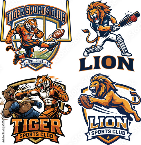 Sports club logos with animal mascots