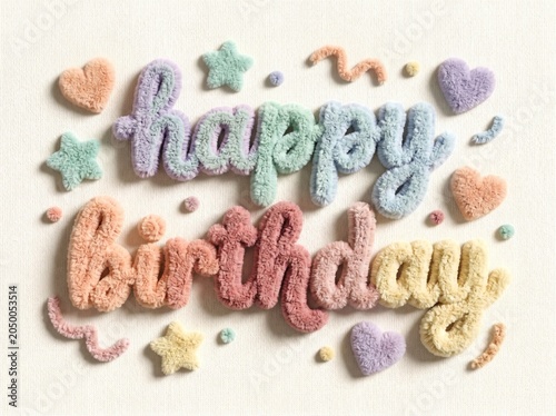 폭신한 파스텔톤 터프팅 털실 영문 Happy birthday 레터링 디자인