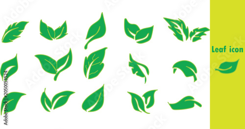 Schilderij op canvas Collection of green leaf icons in various styles and shapes isolated on transpar