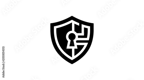 Modern Stylized Shield with Keyhole Symbol of Security and Protection in Black and White