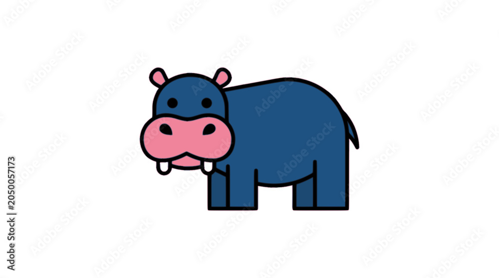 Fototapeta premium Hippo flat vector illustration cute cartoon icon design