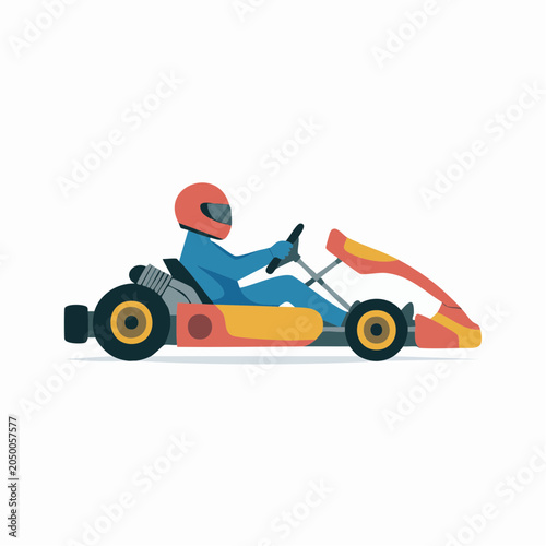 Colorful illustration of a person driving a go-kart