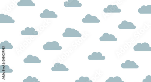 Simple seamless pattern of soft grey clouds scattered across a plain white background for a peaceful sky theme.