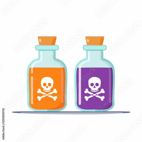 Two Poison Bottles with Skull and Crossbones Symbol