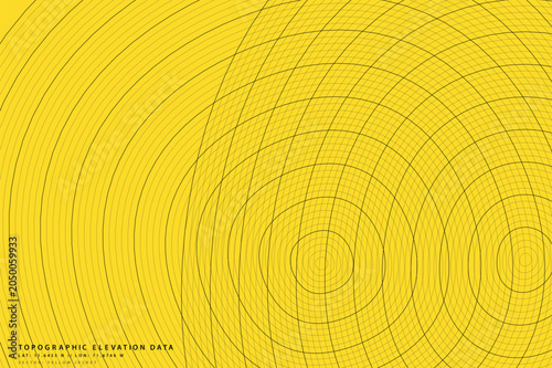 Topographic elevation data map vector, abstract yellow contour lines background, minimalist geographic terrain relief texture