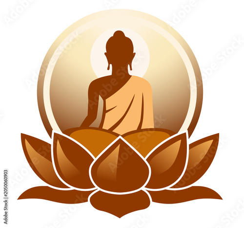 Seated Buddha meditating on a white background
