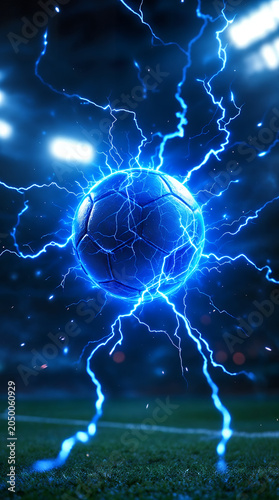  Football and World Cup Concept soccer ball hitting goal net in stadium lights