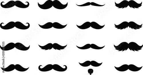 Quadro su tela Collection of black silhouette mustache styles in various shapes and thickness f