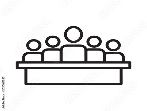 Committee Meeting Line Art Illustration of Five Members at Table