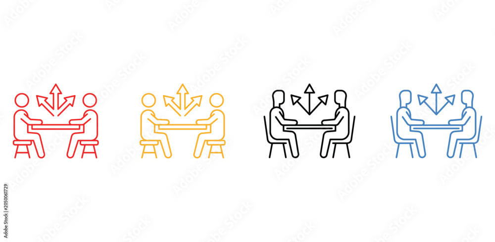 Fototapeta premium Business people sitting at table and communicating on abstract meeting concept line icon.