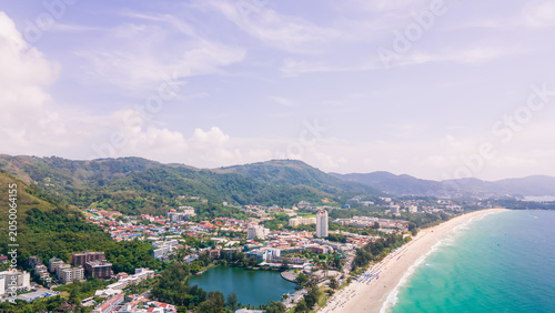 Aerial Top view Clean and beautiful Kata Karon beach Phuket Thailand, southern of Thailand,Patong beach is a very famous tourist destination in Phuket