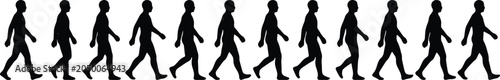 Fotografia Silhouette Walking Animation Sequence, Human Figure Motion Study, Black and Whit