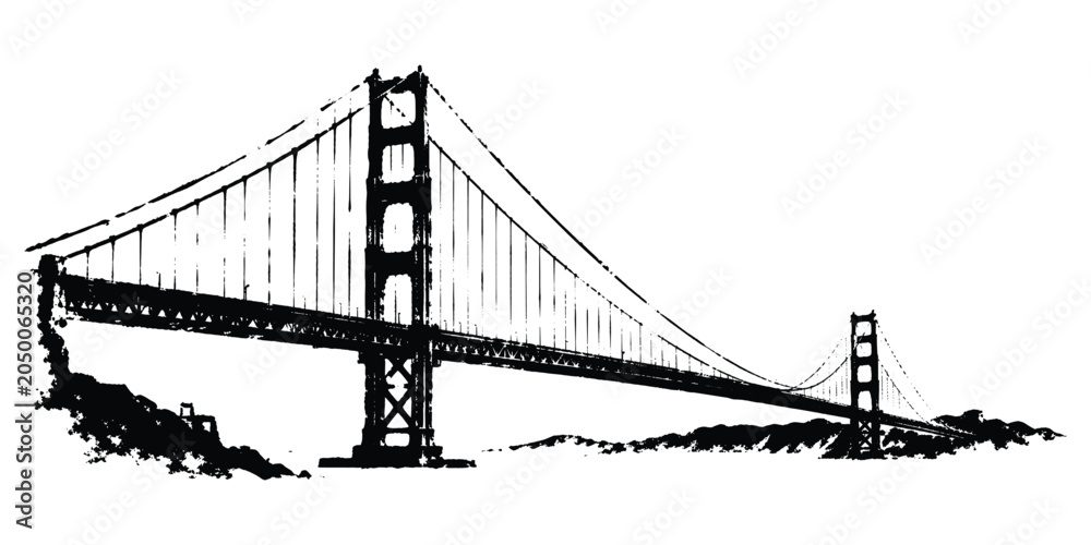 Fototapeta premium Suspension bridge panorama landscape vector illustration architectural.