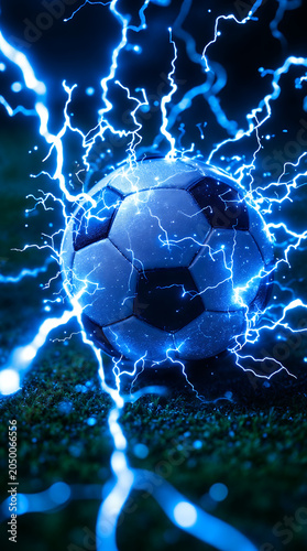  Football and World Cup Concept soccer ball hitting goal net in stadium lights