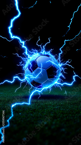  Football and World Cup Concept soccer ball hitting goal net in stadium lights