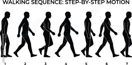 Foto Walking Sequence: Step-by-Step Motion, Human Gait Cycle, Silhouette Animation Fr