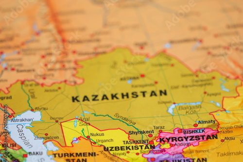 Fotografie Colorful Physical Map of Kazakhstan and the Central Asian Steppe Region