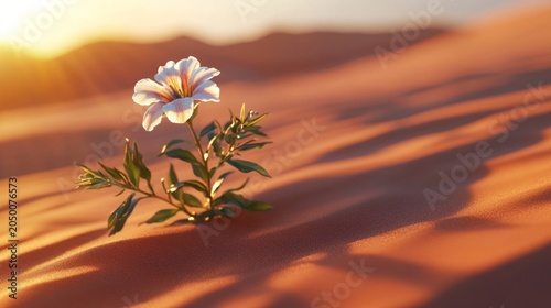 close up of desert flower blooming among sand dunes, generative ai