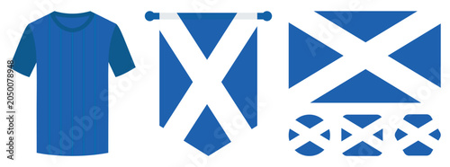 Принти на полотні Scotland football jersey design template with flag banner and icons vector