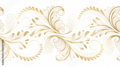 Quadro em tela Golden floral ornament a seamless repeating vector pattern on a white background