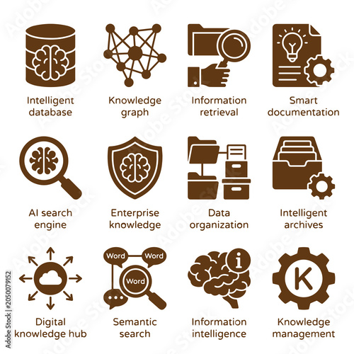 Photos Set of artificial intelligence and data management concept icons with database