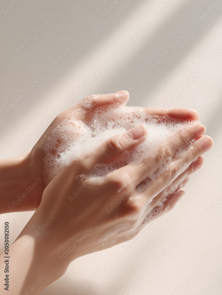 Fototapeta premium Washing Hands with Soap Close Up Hygiene Concept