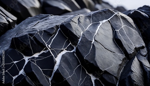 Tapety artystyczne dark basalt rock with white mineral veins