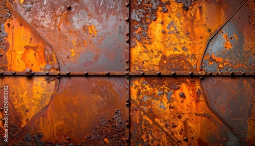 Rusted metal plates texture with rivets background
