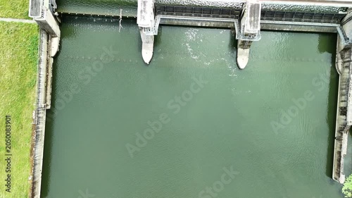 Aerial Top View of Hydroelectric Dam on the Moselle River