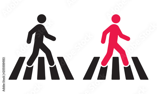 Pedestrian crossing sign with black and red figures